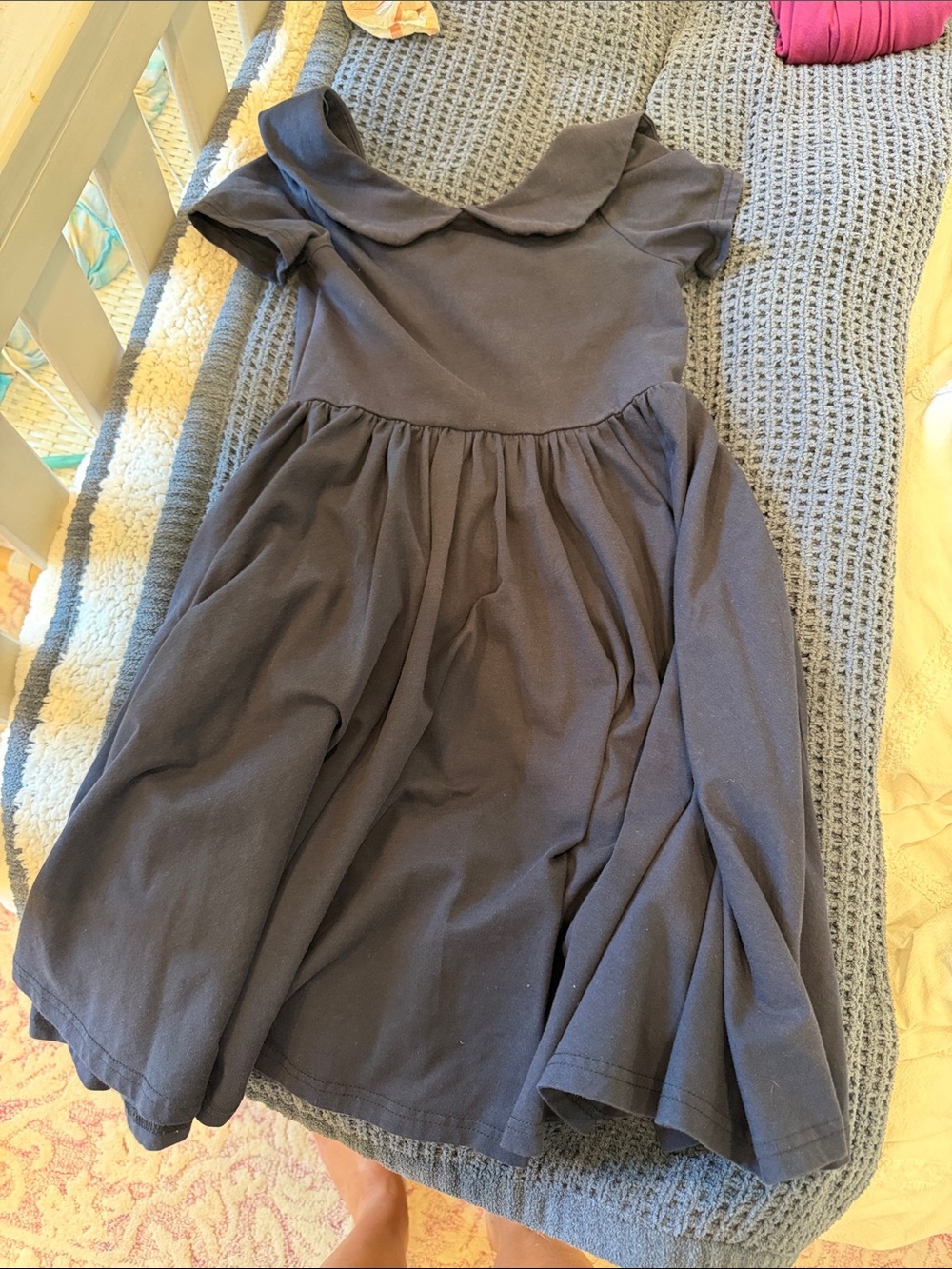 Classic Girls' Dark Blue Cotton Dress with Peter Pan Collar